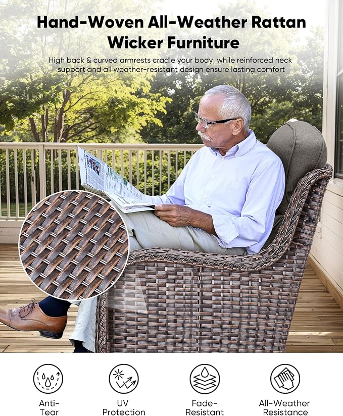 HUMMUH Patio Furniture 6 Pieces Outdoor Furniture Set Wicker Outdoor Sectional Sofa with Swivel Rocking Chairs,Patio Ottomans,Patio Coffee Table