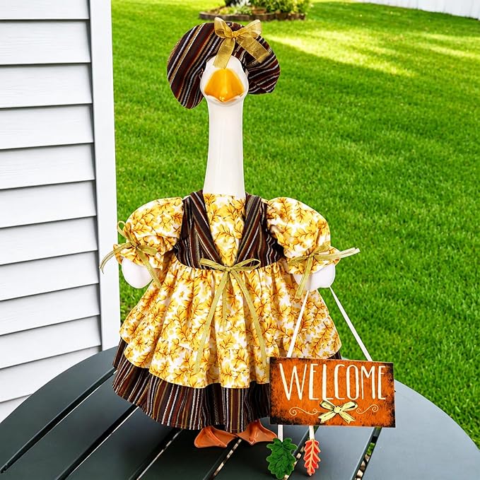 Suzile Fall Porch Goose Outfit Autumn Goose Clothes for 23 Inch Cement or Plastic Geese Costume Dress for Yard Lawn Outdoor Garden Patio Duck Statue Thanksgiving Party Holiday Decor