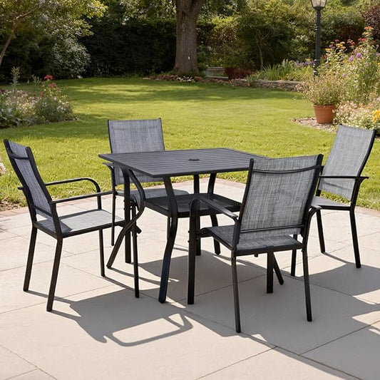 5-Piece Outdoor Dining Set, Patio Furniture Set with 4 Regular Chairs, 1 Rectangular Table for Garden, Backyard, Poolside, Deck, Grey