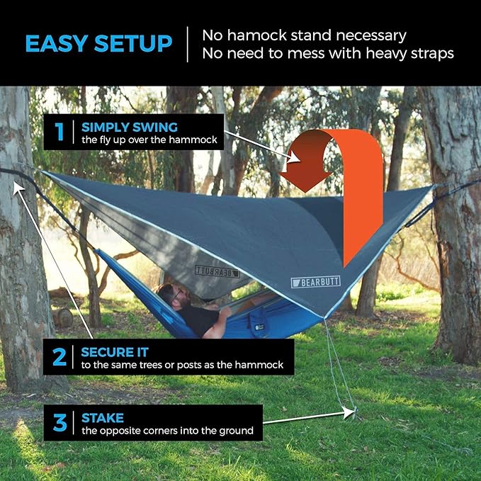 Bear Butt Kodiak Hammock, 550 lbs Capacity, Black Nylon Hammock with Rain Fly and Bug Net