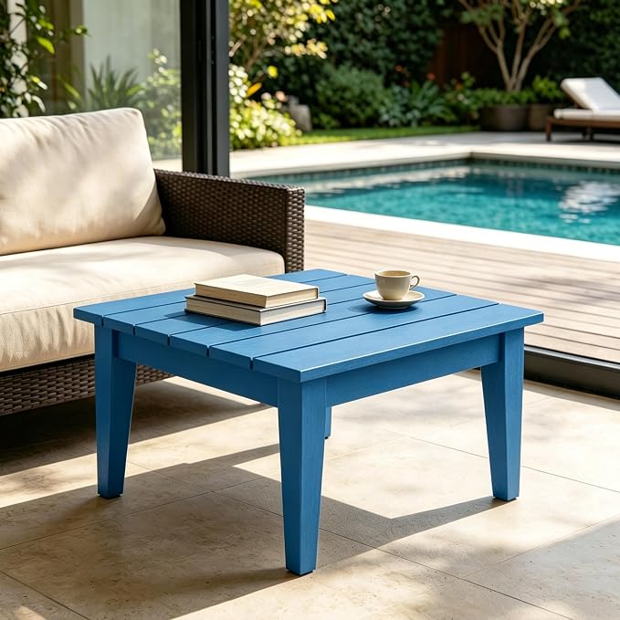WestinTrends Ashore Outdoor Coffee Table, 32 Inch All Weather Poly Lumber Adirondack Patio Coffee Table Square Low Table, Pacific Blue