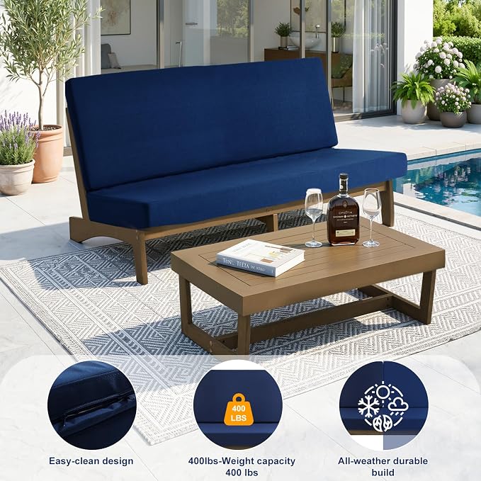 Pia Ricoo 1-Piece Patio Furniture Set, Outdoor Loveseat with 4.5-Inch Thick Cushions, All-Weather Outdoor Sofa for Backyard, Deck, Lawn - Navy