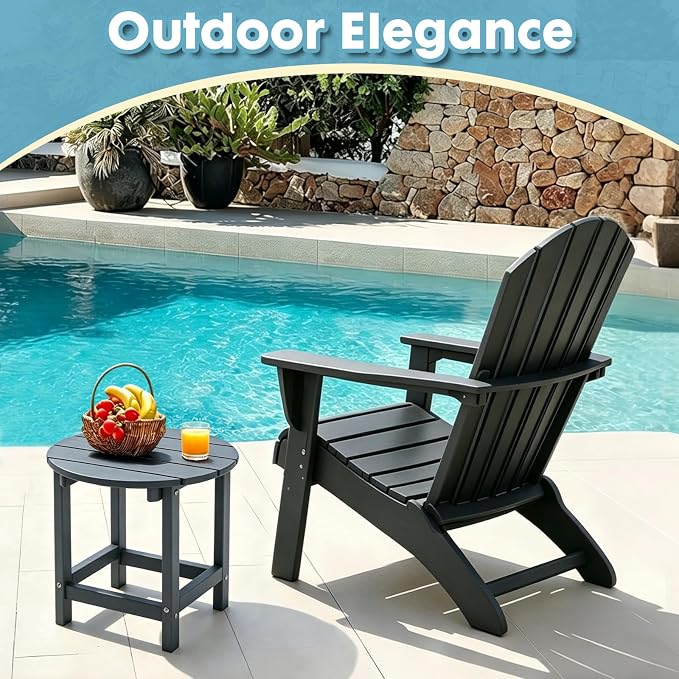 Outdoor Side Table, Adirondack Round 17" Patio Table, Easy Maintenance & Weather Resistant, HDPE End Table for Backyard, Pool, Patio, Porch, Gray