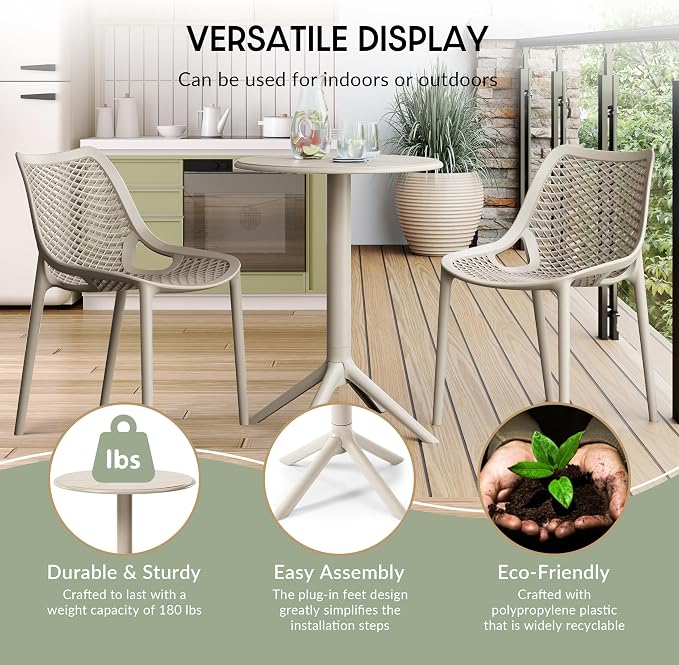 WestinTrends Playa 23.5" Outdoor Polypropylene Resin Round Patio Bistro Dining Table for 2, Sand