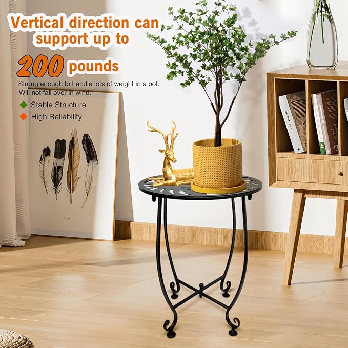Outdoor Side Table for Small Spaces, 2 Pack 14 Inch Round Metal End Table for Patio Balcony Yard Porch, Anti-Rust Waterproof Accent Table for Indoor Outdoor Use, Easy Assembly