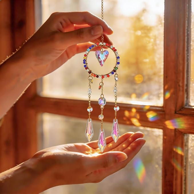 3 Pcs Crystal Suncatcher Rainbow Maker Star Heart Moon Window Decor | Star Heart Moon Crystal Suncatcher Rainbow Prism Pendant Hanging for Window Indoor Garden Car Home Display Decor