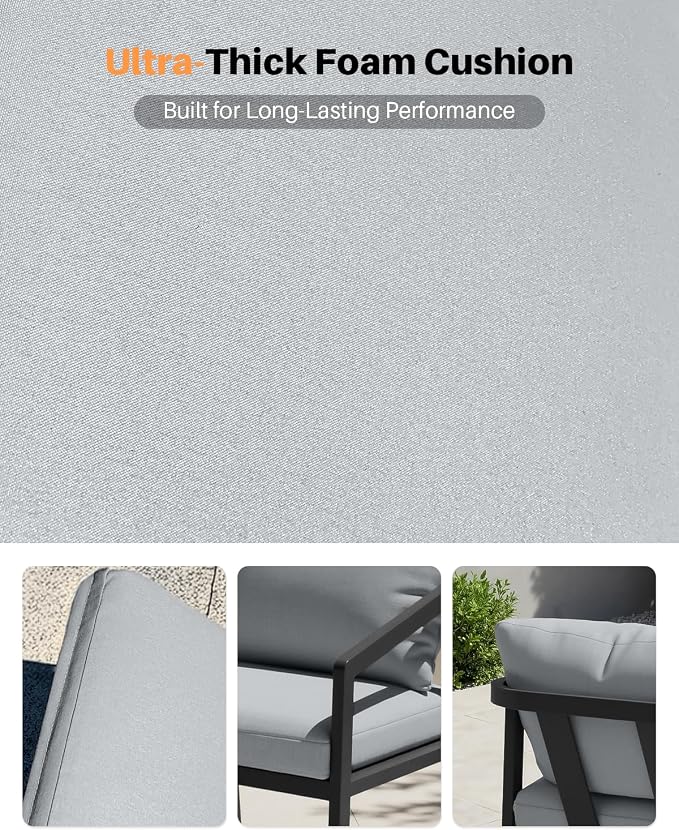 Outdoor Patio Loveseat, Never-Rust Aluminum Outdoor Loveseat Couch with Thick Cushions, Modern 2-Seater Patio Sofa Bench, Outdoor Sofa Loveseat Furniture for Backyard, Garden, Black