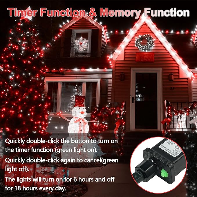200 LED Connectable String Lights, 66FT Christmas Lights Outdoor Indoor | Red & White, 13 Modes, Timer, Clear Wire Waterproof Twinkle Fairy Lights Plug in for Bedroom Classroom Patio Xmas Tree Decor