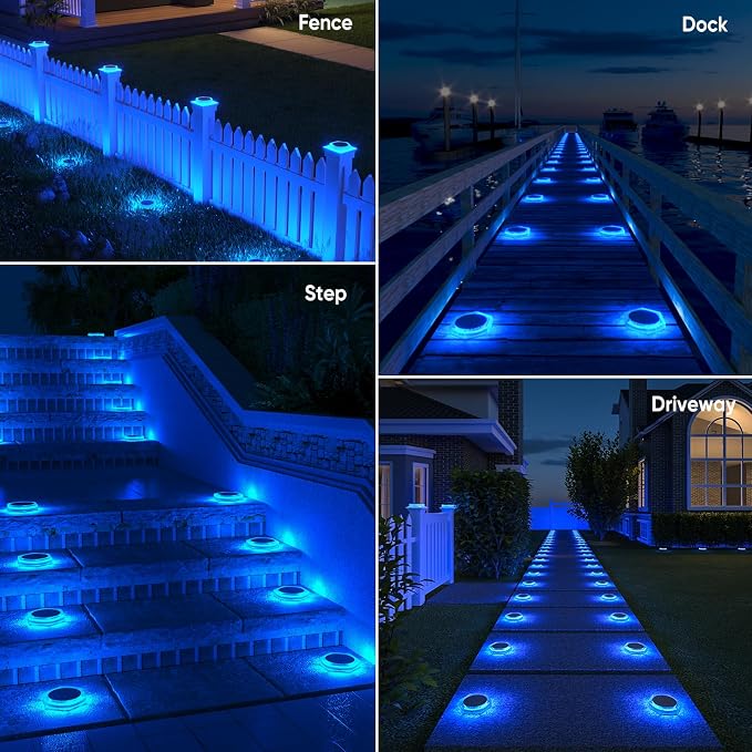 YiLaie Blue Solar Lights Outdoor Waterproof Boat Dock Deck Step Lights for Outside Stick on Solar Powered Driveway Marker Stair Lights for Flat Patio Post Concrete Pathway Walkway Warning (6 Pack)