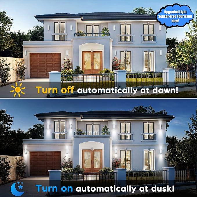 2-Pack White Outdoor Wall Sconces Dusk to Dawn, Up Down Modern Exterior Light Fixtures for House, Outside Wall Lights for Porch Garage Patio Front Door Hallway, Weather-Proof Aluminum Finish