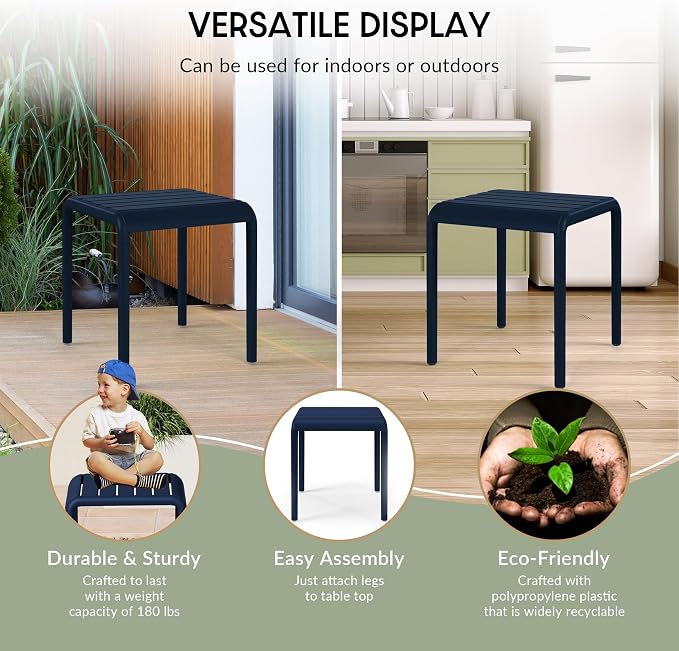 WestinTrends Playa Plastic Modern Outdoor Patio Accent Side Tables (Set of 2), Navy Blue