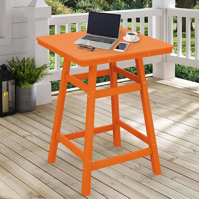 Costaelm Outdoor Bar Table, 37" Counter Height Square Patio Cocktail Bar Table with Umbrella Hole, Patio Bistro Dining Pub Table for Front Porch Deck Backyard Garden, Orange