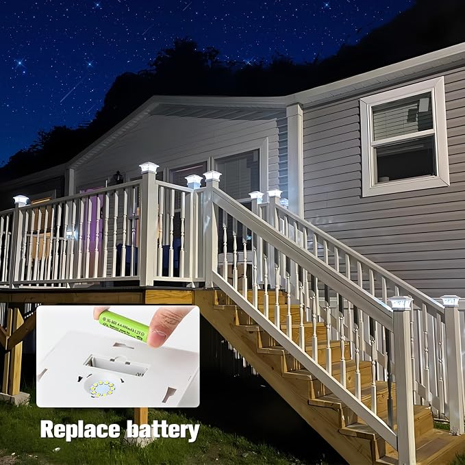 VOLISUN Solar Post Cap Lights Outdoor, Solar Powered Fence Cap Lights for 4x4 Vinyl/Wood, White Waterproof Solar Deck Post Light 4Pack Cool/Warm for Garden Patio Porch