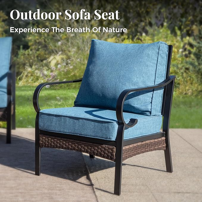 MIXPATIO Patio Furniture Set with Fire Pit Table, Metal Outdoor Conversation Set with 5.75'' Extra Thick Cushion, 2 Leg Chairs, Loveseat Sofa, 3-Seat Sofa and Gas Fire Pit Table, Navy Blue