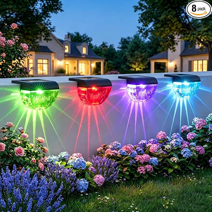 Melunar 8 Pack Solar Deck Lights Outdoor, Solar Step Lights Waterproof for Outside, Yard, Patio, Garden, Pool, Railing, Stairs, Fence (Color Changing)