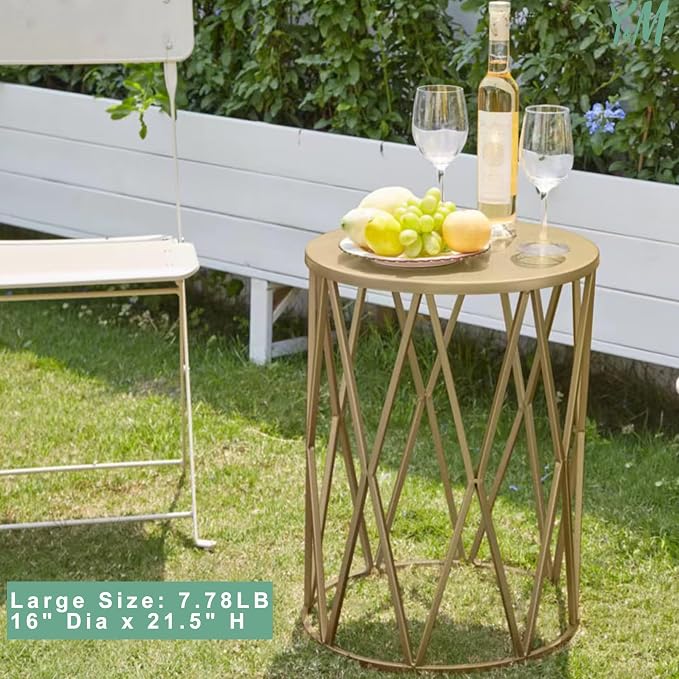 Y&M Nesting Side Table, Set of 3 Stacking Coffee Tables for Living Room End Tables, Outdoor Decorative Garden Stool with Heavy Duty Modern Industrial Decor - Gold (Ship from US)