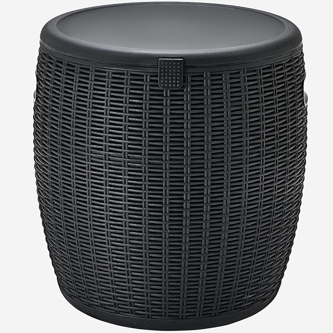 TANGZON 45L Ice Bucket Table, Rattan Effect Drinks Cooler with Lid & Side Handles, Outdoor Cocktail Table for Garden Patio Party and Pool (Black)