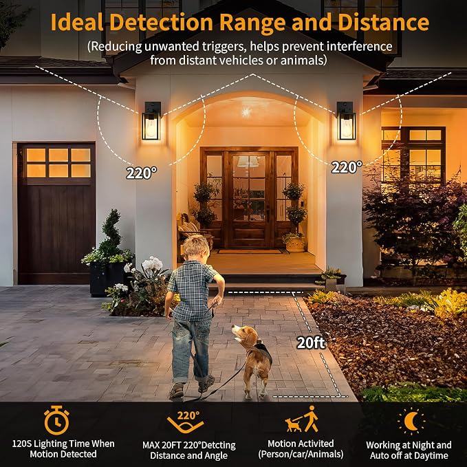 2 Pack Motion Sensor Outdoor Light Fixtures Wall Mount, H 10.24'' Small Front Porch Lights for House, Exterior Wall Sconce, Black Waterproof Lantern Lamp,Outside Coach Light for Garage Entryway Yard