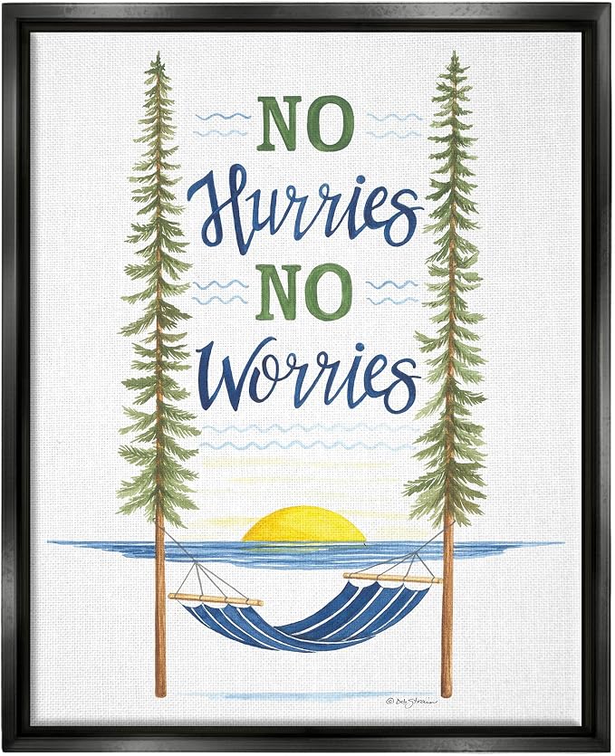Hammock Scene Coastal Lakehouse Calm, 16 x 20 Inch Canvas in Floater Frame | Stupell Industries · By Deb Strain · Ready to hang · Easy lake house decor · Made in USA