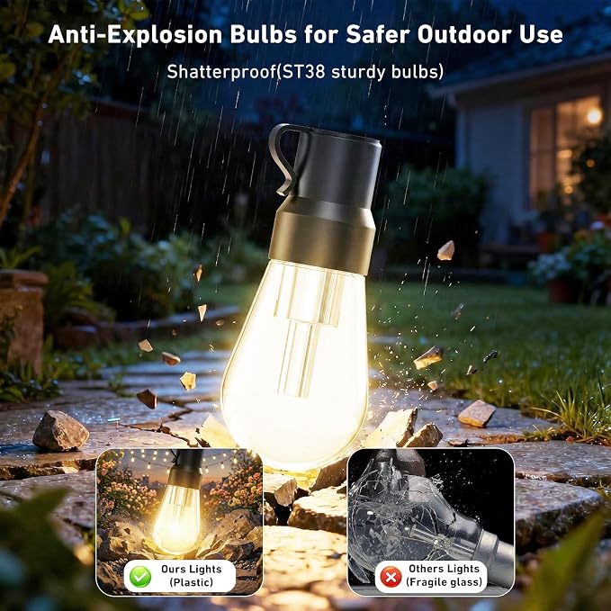 LETIANPAI 200ft RGB+IC Outdoor String Lights, IP67 Waterproof LED Color Changing Clear Bulb String Lights with App & Remote Control, Shatterproof Hanging Patio Lights for Backyard Garden Party