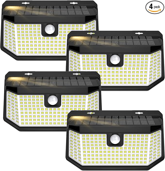 Aootek Solar Outdoor Motion Sensor Lights 2500Lm Solar Panel to 15.3 in² and 3 Modes(Security/Permanent On All Night/Smart Brightness Control) with IP65 Waterproof with Wide Angle(4pack)