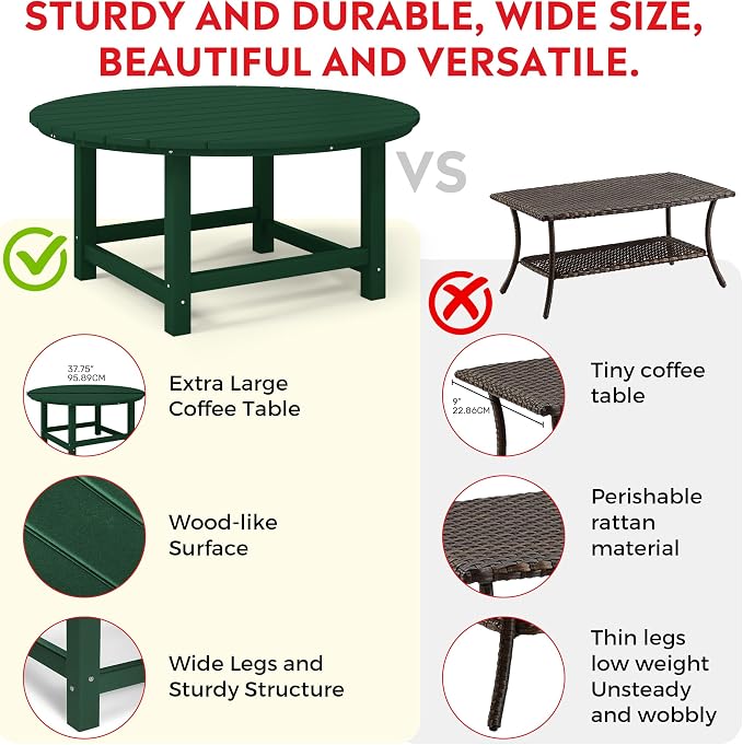 Costaelm Patio Conversation Table, Tatio Accent HDPE Outdoor Weather Resistant, Round Outdoor Porch Balcony Patio Drink Table for Outside, Pool, Backyard, Dark Green