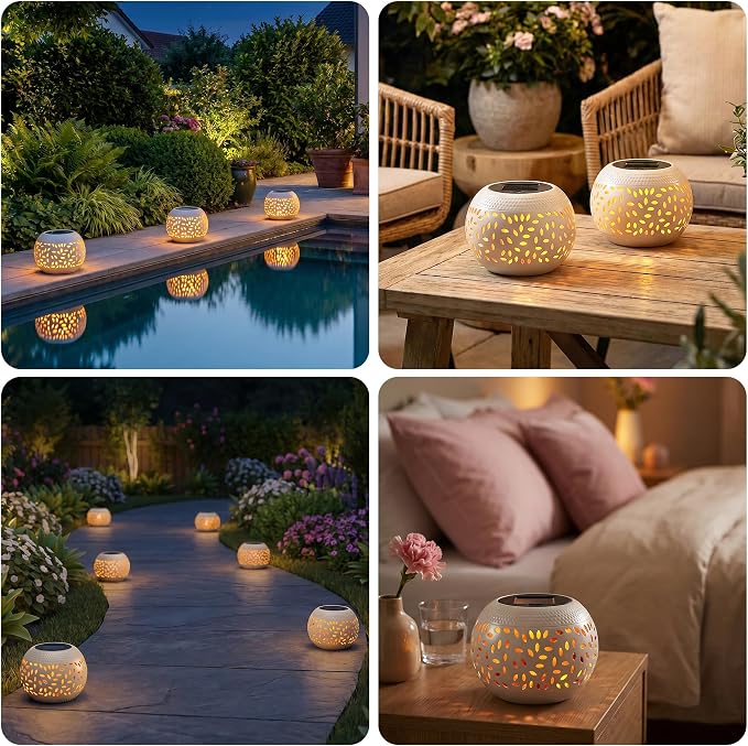 Solar Table Lights Outdoor Waterproof Dancing Flickering Flame Solar Lantern | Solar Lantern Decorative Metal Desktop Lamp for Gifts for Women Outside Garden Yard Patio & Indoor Tabletop Decor