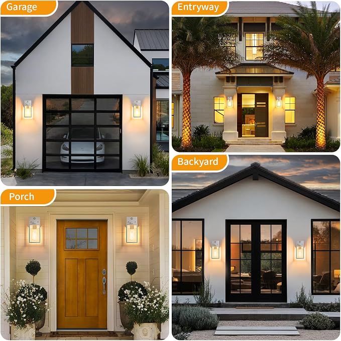 2 Pack White Motion Sensor Outdoor Light Fixtures Wall Mount, Dusk to Dawn Front Porch Lights for House, Exterior Wall Sconce, Waterproof Lantern Lamp,Outside Coach Light for Garage Entryway Yard
