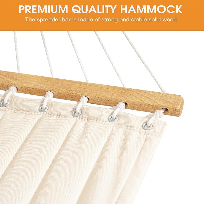 Lazy Daze Hammocks Outside Quilted Hammock with 13 FT Curved Steel Heavy Duty Stand and Pillow for Outdoor, Backyard, Patio, 450 Lbs Capacity, Cream