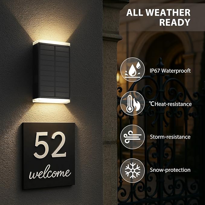 Solar Wall Light Outdoor , 3000/4000/6000K 3 Modes Dusk to Dawn Lighting Wall Sconce IP67 Waterproof Up and Down Solar Lights Outdoor Front Door Light for House, Garage, Porch, Doorway,Fence (8PACK)
