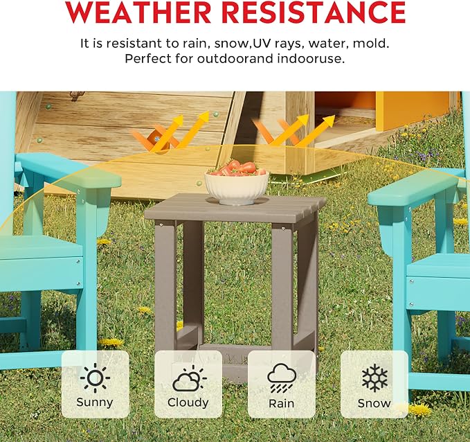 Costaelm Kids Outdoor End Table, Small Patio Table, Outdoor Side Table Porch Table Adirondack Patio Side Table for Outside, Pool, Porch, Garden, Weathered Wood