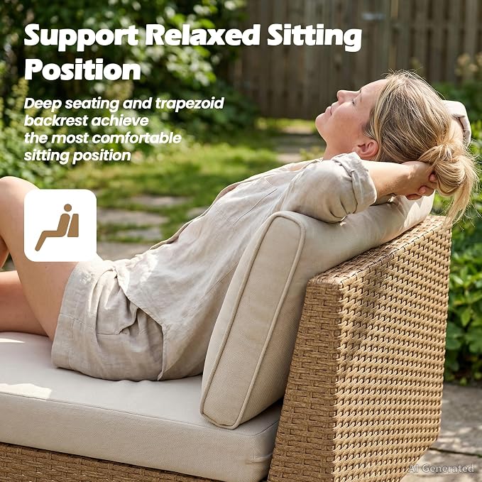 Vikiullf 5 Pieces Patio Conversation Set, Wicker Patio Furniture Set, Outdoor Sectional Sofa with Coffee Table, for Backyard Poolside Deck Patio, 4" Cushions & Modern Design