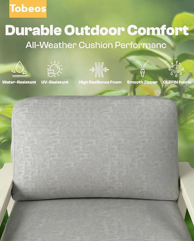 2 Piece HDPE Outdoor Furniture Set with Gray Cushions (White Frame) | All-Weather HDPE, Modular Design, Extra-Deep Seating, Thick Cushions, Ideal for Backyard, Deck & Porch