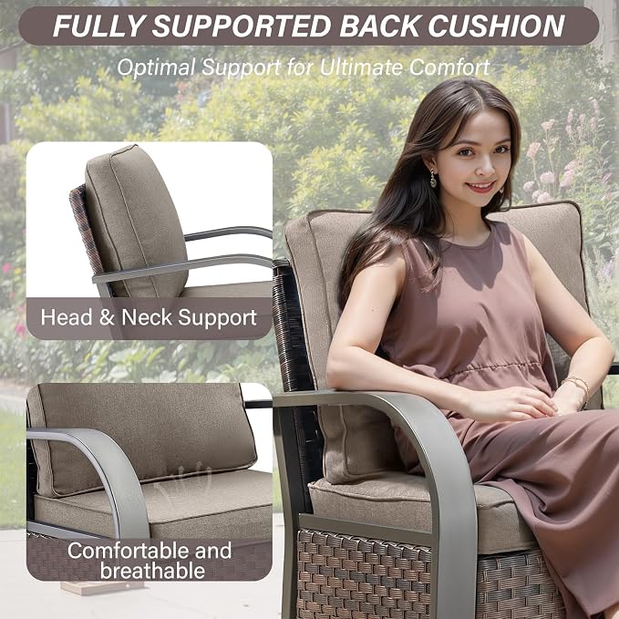 Belord 5 Piece Outdoor Wicker Furniture Set, High Back Deep Seating Patio Sofa Set with Metal Armrests Rattan Chairs, and Ottomans for Porch Deck Sunroom Backyard