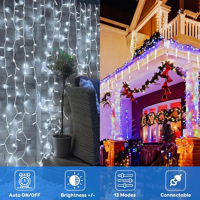 88FT 240LED Connectable String Lights Indoor Outdoor Clear Wire, Cold White⇋Multicolor Christmas String Lights, Plug in Twinkle Fairy Light With Timer For Wedding Patio Tree Yard Christmas Decorations