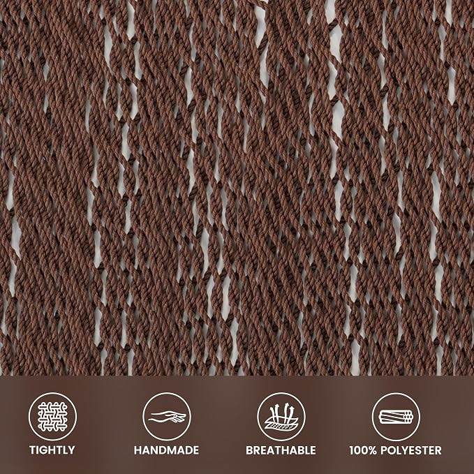 Lazy Daze Hammocks 13 FT Extra Large 2+ Person Caribbean Rope Hammock, Hand Woven Polyester XL Hammock with Spreader Bars, for Outside Outdoor Backyard Patio Poolside, 500 LBS Capacity, Brown