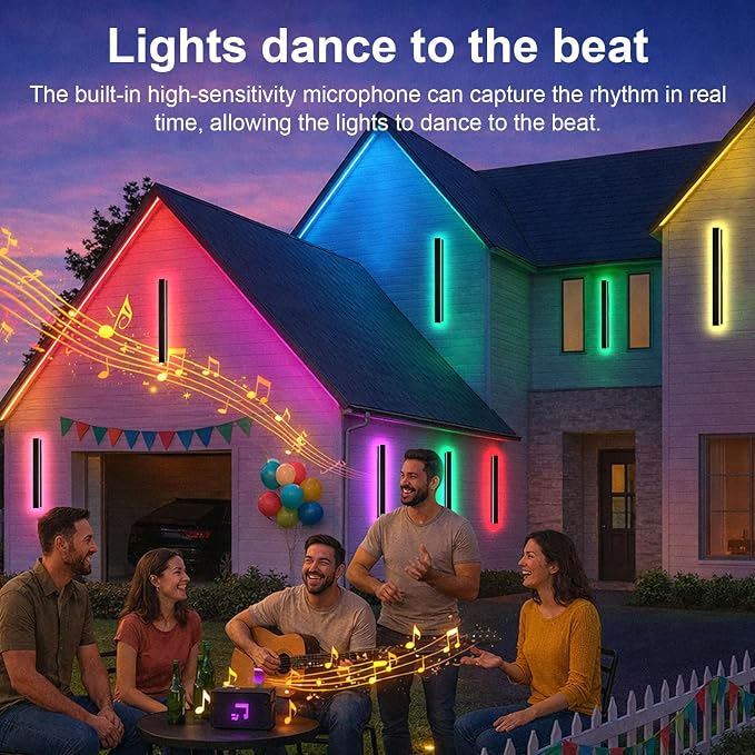 Modern Outdoor RGB Wall Lights, 31.5 Inch RGB Warm White Dimmable Exterior Wall Sconce, Ip65 Waterproof Black Linear Long Wall Light with Remote and APP Control for House, Garage, Front Door, Porch