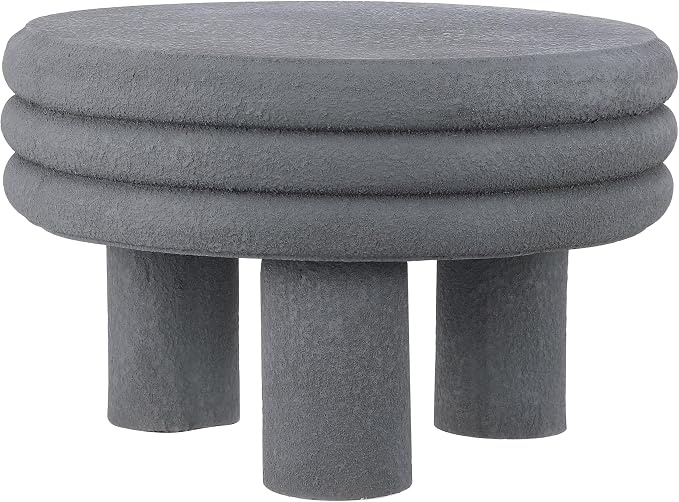 JONATHAN Y Rashida 13.5" Gray Frosted Modern Round Polyresin Indoor Outdoor Accent Coffee Table, Weather Resistant Low Table with Chunky Ribbed Stacked Ring Design and Tripod Pillar Base TBL1105C