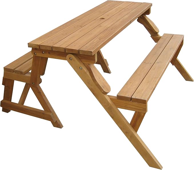 Merry Garden Interchangeable Wooden Picnic Garden Bench Outdoor Patio Dining Table, Natural,White