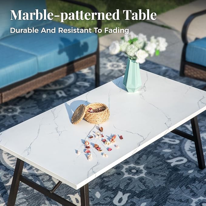 MIXPATIO Patio Furniture Set with Coffee Table, Outdoor Conversation Set with 2 x Rocking Chairs, 1 x 3-Seat Sofa for Lawn Garden Backyard, Pacific Blue