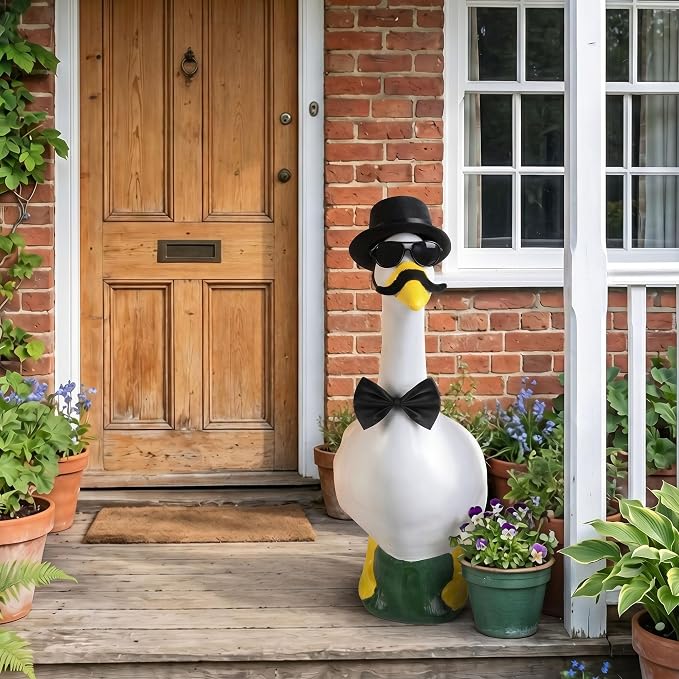 Porch Goose Statue 7pc Accessory Combination Set, Gentleman Goose Accessories Kit with Top Hat Bow Tie Sunglasses Strap for 23 Inch Goose, Black Formal Style Yard Decor (Black Formal 7PC)