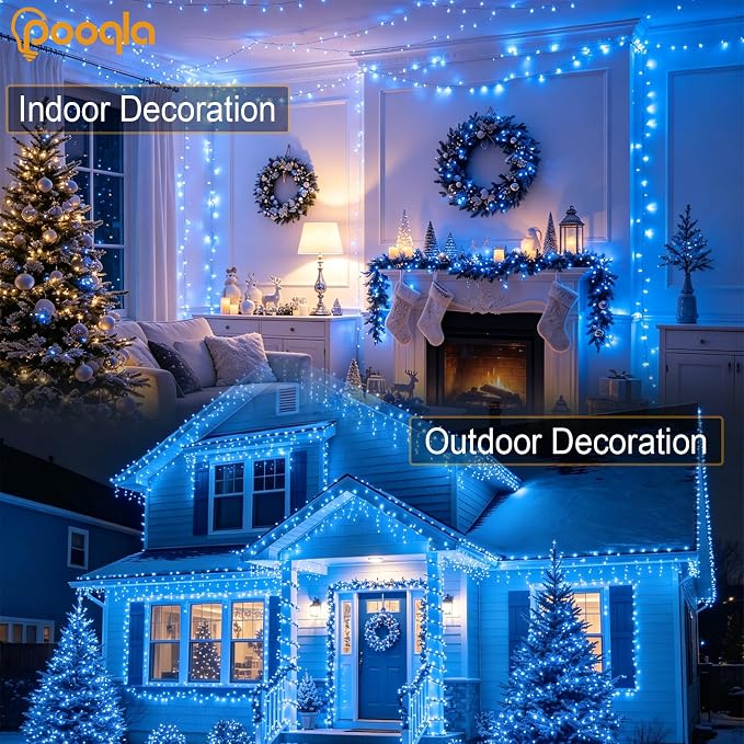 200 LED Blue Christmas Lights Outdoor String Lights, 66 ft | Green Wire Waterproof Twinkle Fairy Lights with Timer, 8 Modes Connectable String Lights Indoor Bedroom Halloween Decorations