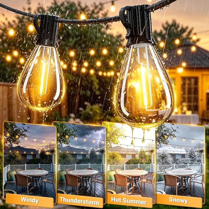 200FT LED Outdoor String Lights with 60+2 Edison Shatterproof Waterproof Bulbs, 2700K Commercial Grade Patio Lights, Heavy Duty Outside Hanging for Garden Porch Deck Decor
