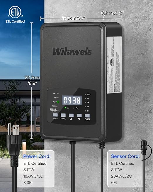 400W Low Voltage Landscape Transformer, Weatherproof Outdoor Low Voltage Transformer, 120V AC to 12/14V AC Landscape Lighting Transformer with Timer and Photocell Sensor, ETL Listed D13LT06N1