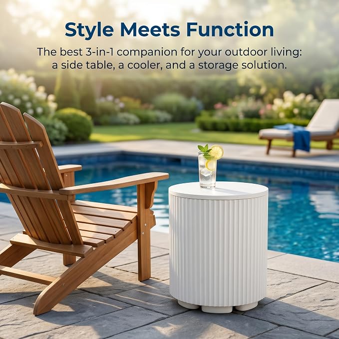 Zapdos Outdoor Cooler Side Table, Portable Ice Chest Side Table, 16.65in Gallon Patio Ice Bucket, 330lbs Capacity