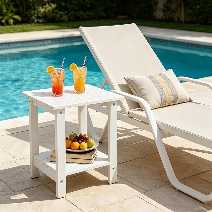 Outdoor Wooden Table,Side Table,Patio Table,Ideal for Patio, Camping, Pool, Beach, ect.(White)