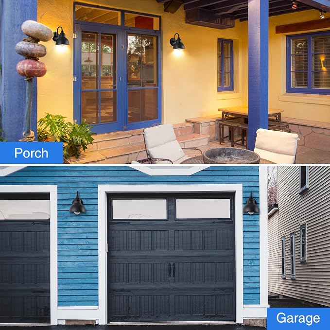 Barn Light Gooseneck Light- Dusk to Dawn Farmhouse Outdoor Lighting, 1-Light Outdoor Gooseneck Lighting with Sensor Farmhouse Wall Sconce for Patio Porch Garage (7.08" Diameter, 1pc) | Black, 1-Light Outdoor Gooseneck Lighting, With Sensor, Farmhouse W...