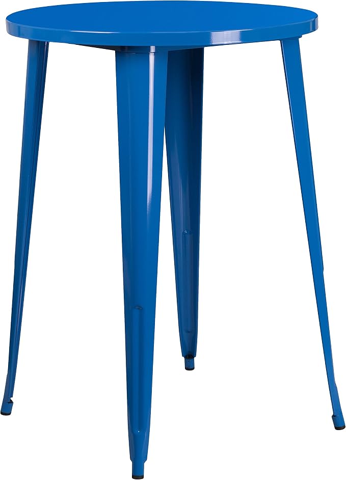 EMMA + OLIVER Commercial Grade 30" Round Blue Metal Indoor-Outdoor Bar Height Table