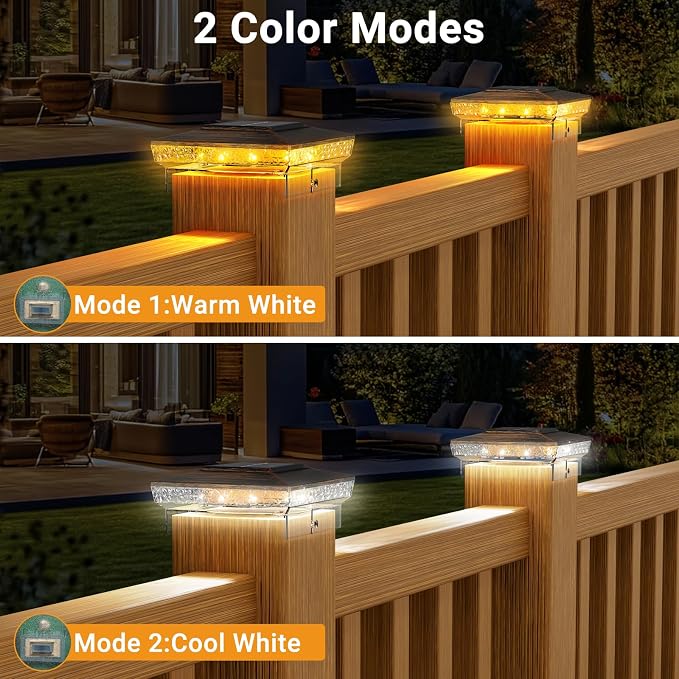 btfarm 4x4 Solar Post Cap Lights Outdoor, 2 Modes 16 LED Fence Deck Post Lights, 4 Pack Waterproof Solar Powered Lighting Outside Fit 4x4 3.5x3.5 Wooden/Vinyl for Porch Patio Garden, Copper Cap