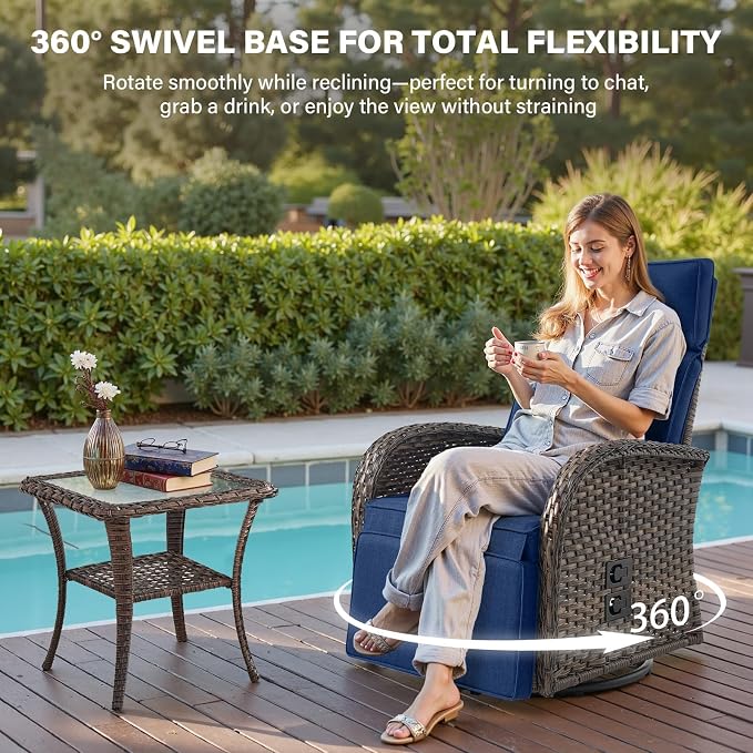 Belord Dual-Adjust Outdoor Swivel Recliner Chairs – Reclining Patio Chair with Adjustable Backrest and Footrest, All-Weather Wicker Chaise Lounge Chairs Outdoor for Pool Deck Brown (Upgraded 2.0)